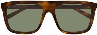 Saint Laurent SL 904 Flat Top Square Sunglasses in Havana/green at Nordstrom
