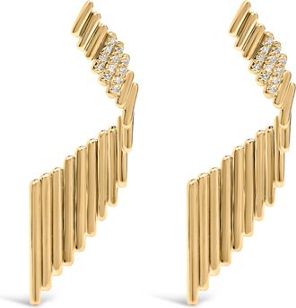 House of Brilliance 14K Yellow Gold Plated.925 Sterling Silver Sculpted Diamond Accent Drop Earrings