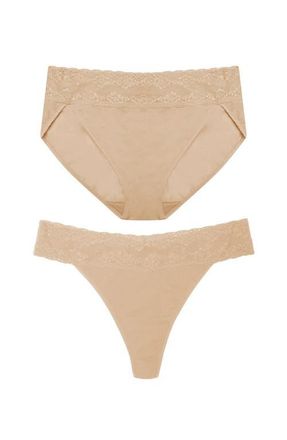 Natori Bliss Perfection One Size Thong and French Cut 2-Pack in Cafe at Nordstrom