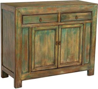 Wanderlust Deco Recibidor De Madera Verde Envejecido 115x45x95h Cm