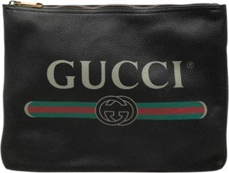 Gucci Pre-owned Printed Leather Clutch - Dames - Vintage Clutch - Zwart - ONE Size - Leer - Vintage