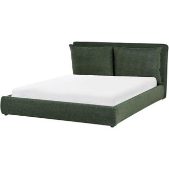 Beliani Cama De Agua Moderna De Tela 160 X 200 Cm Cabecero Tapizado Y Acolchado Verde Oscuro Bajonna