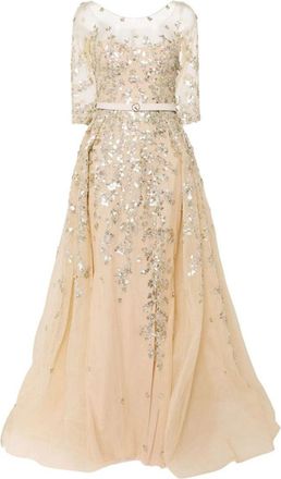 Saiid Kobeisy Tulle Beaded Dress With Envelope Skirt And Overskirt