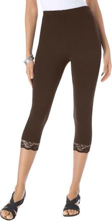 Roaman's Lace Trim Essential Stretch Capri Legging in Chocolate at Nordstrom, Size Small