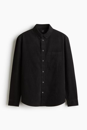 H&M Cordhemd in Regular Fit - Schwarz
