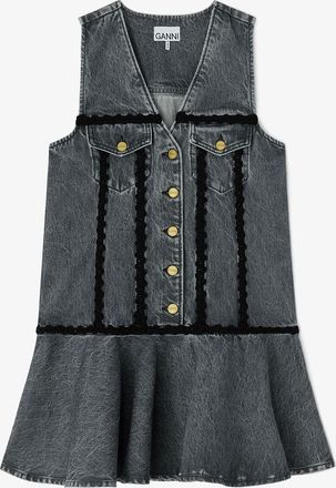 Ganni Grey Dress in Rigid Denim - Size 34 Organic Cotton
