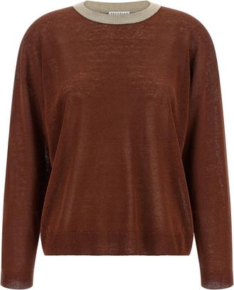 Brunello Cucinelli Maroon Dazzling Collar Sweater