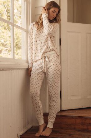 Papinelle Sleepwear Super Soft Waffle V-Neck Top & Joggers Set Pants