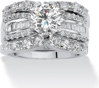 Palm Beach Jewelry 5.62 TCW Cubic Zirconia 3-Pc. Bridal Set in Platinum-Plated