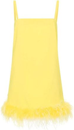 Pinko Jasmijn Gele Jurk met Veerdetail - Dames - Korte kleedjes - Geel - XS - Kleedjes