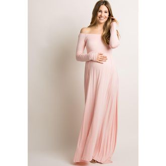 Pinkblush Solid Off Shoulder Maternity Maxi Dress at Nordstrom, Size X-Large