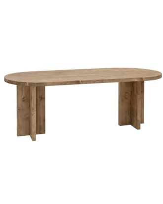 Deco Wood Mesa de comedor de madera maciza ovalada en tono envejecido 160x75cm