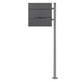 ML Design Ml-design - Ecd Germany Buz&oacute;n De Pie Antracita Mate Con Compartimento Para Peri&oacute;dicos, Soporte 120cm, Dise&ntilde;o Moderno, Con Pedestal Plateado, Acero Ino