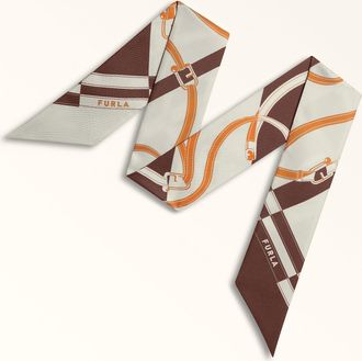 Furla Metropolis Bandeau Cioccolato Marrone Twill Di Seta Con Stampa Nuvola Strap Donna