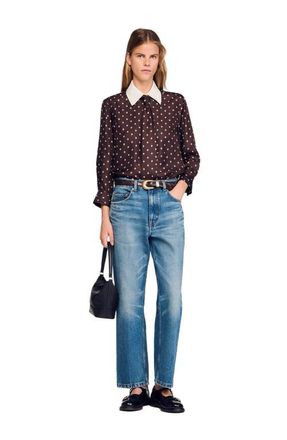 Sandro Flowy printed shirt with removable tie in Brown /White at Nordstrom, Size X-Large