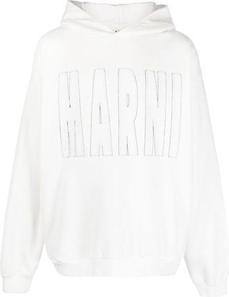 Marni logo-print hoodie - men - Cotton - 48 - White