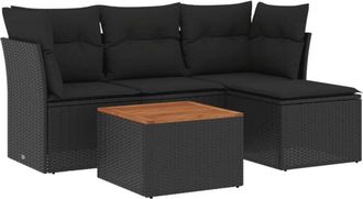 vidaXL Set De Muebles De Jard&iacute;n 5 Pzas Y Cojines Rat&aacute;n Sint&eacute;tico Negro Vidaxl