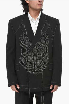 Off-white Embroidered Cotton Double-Breasted Blazer BODY STITCH size 54