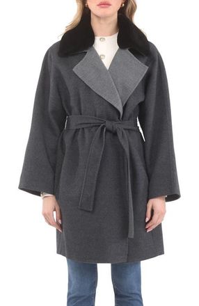Gorski Reversible Wool Coat w/ Detachable Genuine Shearling Collar in Dark Gray/gray/black at Nordstrom, Size Medium