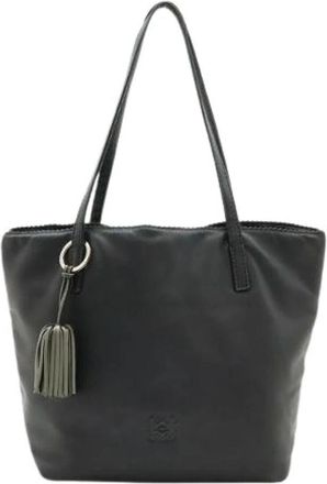 Loewe Pre-owned Nappa Leather Anagram Fringe Tassel Handbag - Dames - Vintage Shopper - Zwart - ONE Size - Leer - Vintage