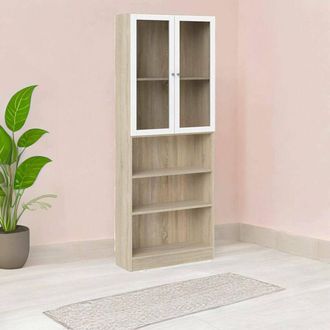 Dmora Dmora - Estante Para Libros Chedeng, Estante De Oficina, Porta Libros M&oacute;vil, Biblioteca, 79x28 H203 Cm, Roble Y Blanco