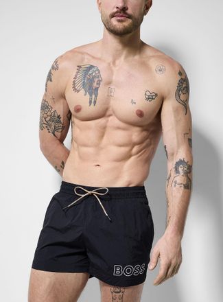 BOSS Mens Crisp nylon-feel solid cropped swim trunk