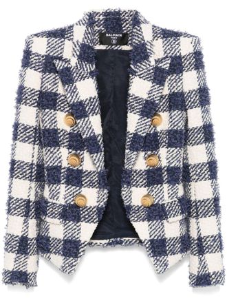 Balmain Tweed blazer met gingham ruit - Wit