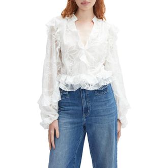 Bardot Embroidered Frill Top in Orchid White at Nordstrom, Size 2