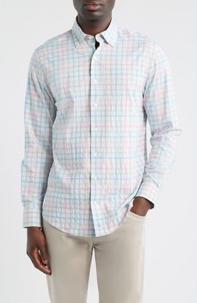 Johnnie-O Bingham Tattersall Check Everyday Performance Button-Down Shirt in Gulf Blue at Nordstrom, Size Xx-Large