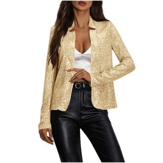Generic Sequin Jacket Blazers for Women Plus Size Sparkly Tops for Womens Long Sleeve Open Front Cardigan Fitted Casual Party Suit Comfy Shimmer Sparkle Shinn
