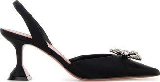 Amina Muaddi Black Satin Rosie Pumps