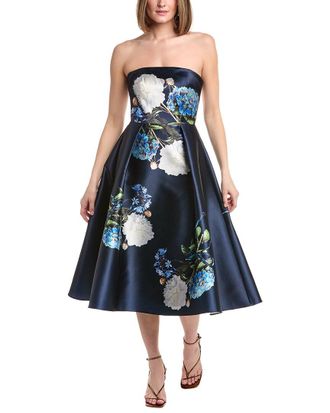 Rene Ruiz Strapless Floral Mikado Tea Length Dress