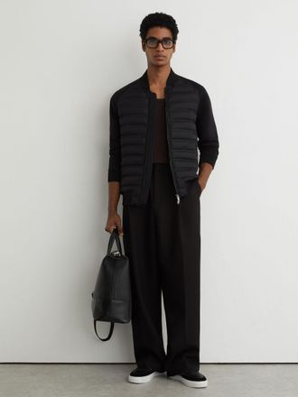 Reiss Black Quilted Hybrid Bomber Jacket, Xxl