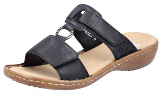 Rieker Pantolette RIEKER, Damen, Gr. 36, schwarz, Lederimitat, unifarben, Schuhe Pantolette, Keilabsatz, Sommerschuh, Schlappen mit Schmuckring