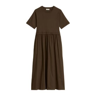 Marc O'Polo Jersey Jurk - Dames - Casual kleedjes - Bruin - XS - Katoen - Kleedjes
