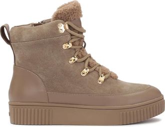 Kazar Taupe su&egrave;de en gladleren laarzen - Dames - Veterlaarzen - Beige - 36 EU - Su&egrave;de - Schoenen