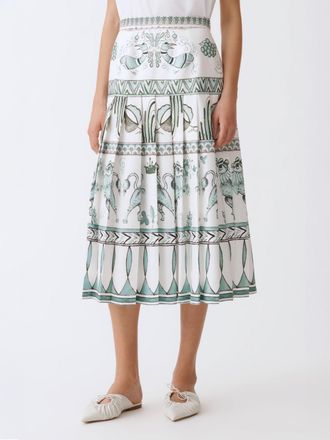 Fabiana Filippi Womens Printed Pleated Midi Skirt - White Cotton - Size X-Small