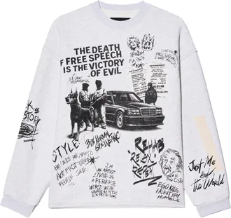 Cult of Individuality French Terry Fleece Crew Sweatshirt The Death Of Free Speec In Heather Grey