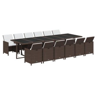 vidaXL Juego Comedor Jard&iacute;n 13 Pzas Con Cojines Rat&aacute;n Sint&eacute;tico Marr&oacute;n Vidaxl