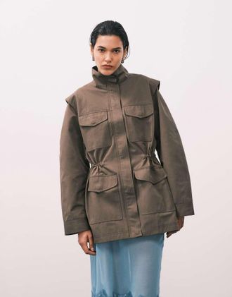 Asos Giacca casual color talpa con quattro tasche-Neutro