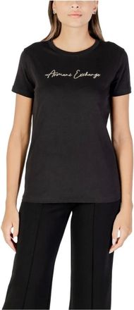 A|X Armani Exchange Tops, Dames, Zwart, XL, Katoen, T-shirt met ronde hals