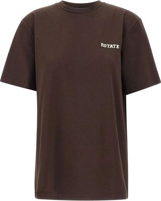Rotate logo-embroidery crew-neck T-shirt - women - Organic Cotton - L - Brown