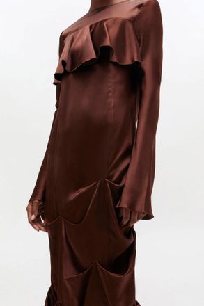 Ganni Brown Ruffle Dress - Size 34 Viscose