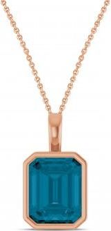 Allurez Emerald Cut London Blue Topaz Bezel Set Pendant Necklace 14K Rose Gold (4.03ct)