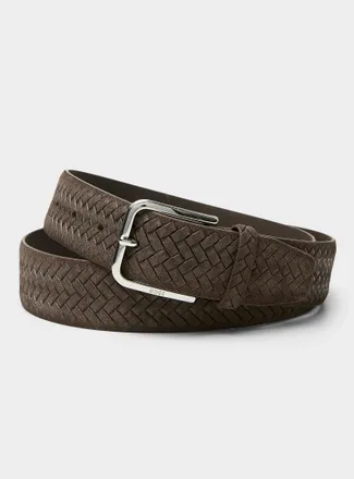 BOSS Mens Dark brown braided leather belt