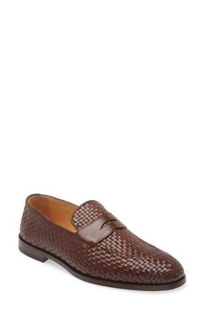 Brunello Cucinelli Woven Leather Penny Loafer in Medium Brown at Nordstrom, Size 9Us