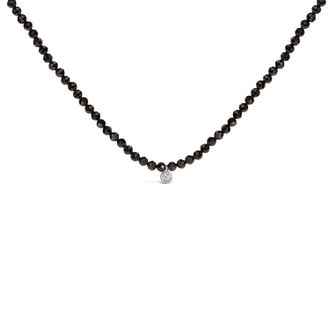 House of Brilliance Sterling Silver Diamond Accent Black Spinel Bead Station Necklace