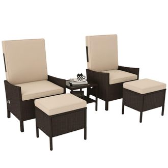 OUTSUNNY 5 PCS Rattan Garden Furniture Set w/ Cushions - Khaki | TJ Hughes