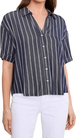 Kut from the Kloth Brenda Boxy Button Front Shirt In Navy/ White