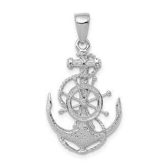 Diamond2Deal 14K White Gold Medium Anchor Wheel Pendant